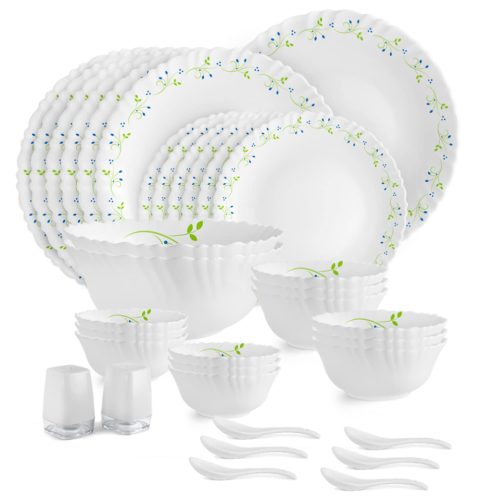 Cello Tropical Lagoon Dazzle Series Opalware Dinner Set, 35-Pieces,