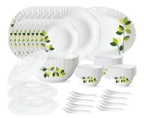 Larah by Borosil Green Leaves Silk Series Opalware Dinner Set
