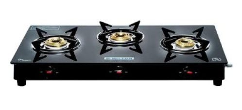 MILTON Premium 3 Burner Black Manual Ignition LPG Glass Top Gas Stove