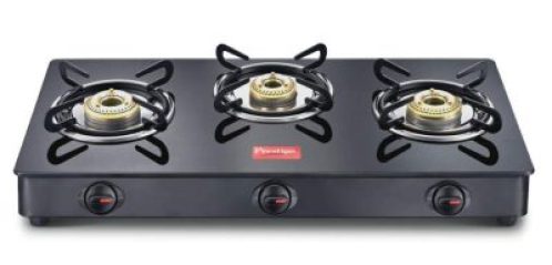 Prestige IRIS Toughened Glass-Top 3 Brass Burner LPG Gas Stove
